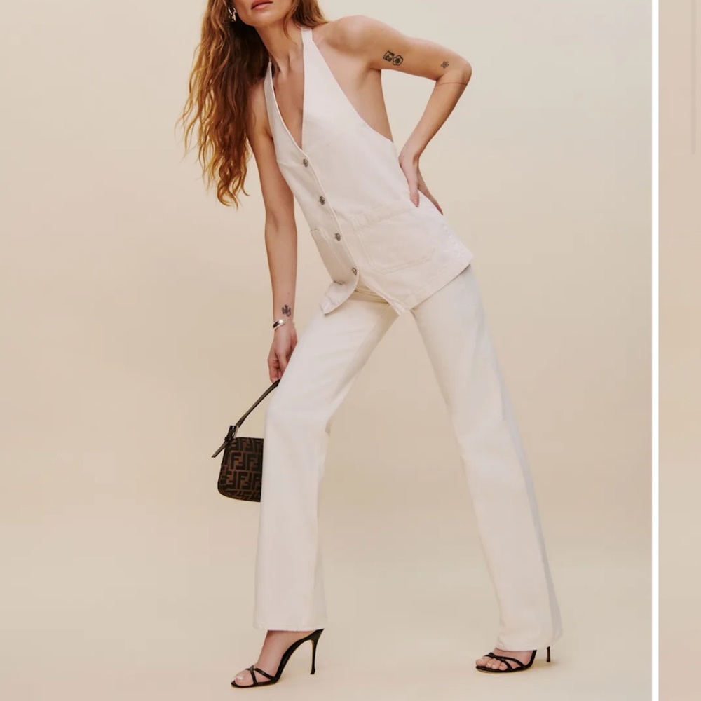 Reformation Cream Wide Leg Jeans